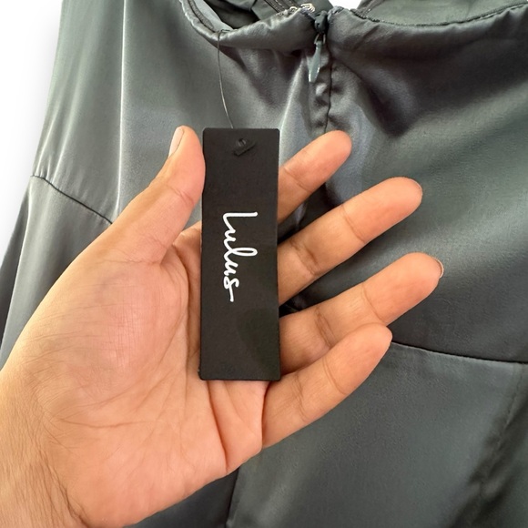 NWT Lulu’s Slate Blue Remarkably Dreamy Satin Off Shoulder Maxi Dress HOCO XL - Picture 13 of 16